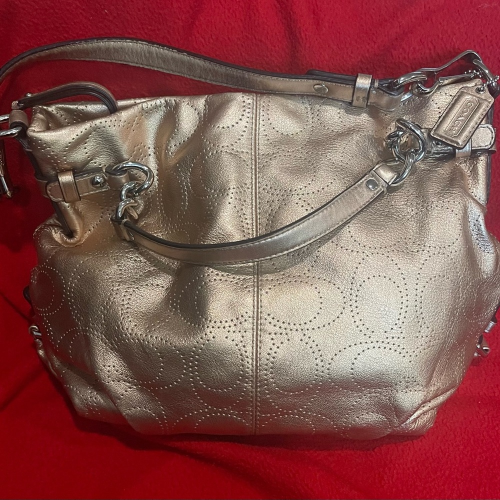 Coach Brooke Metallic Gold Leather Shoulder Bag